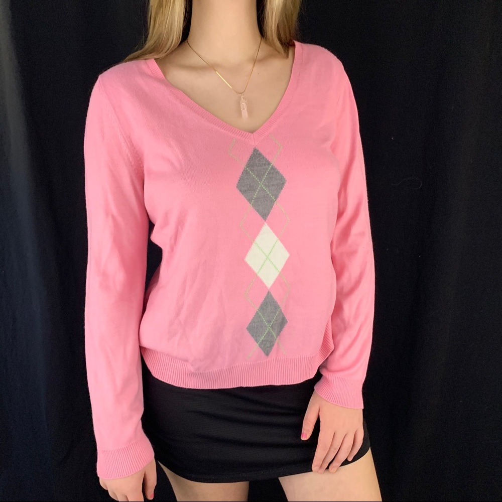 Pink Argyle Sweater